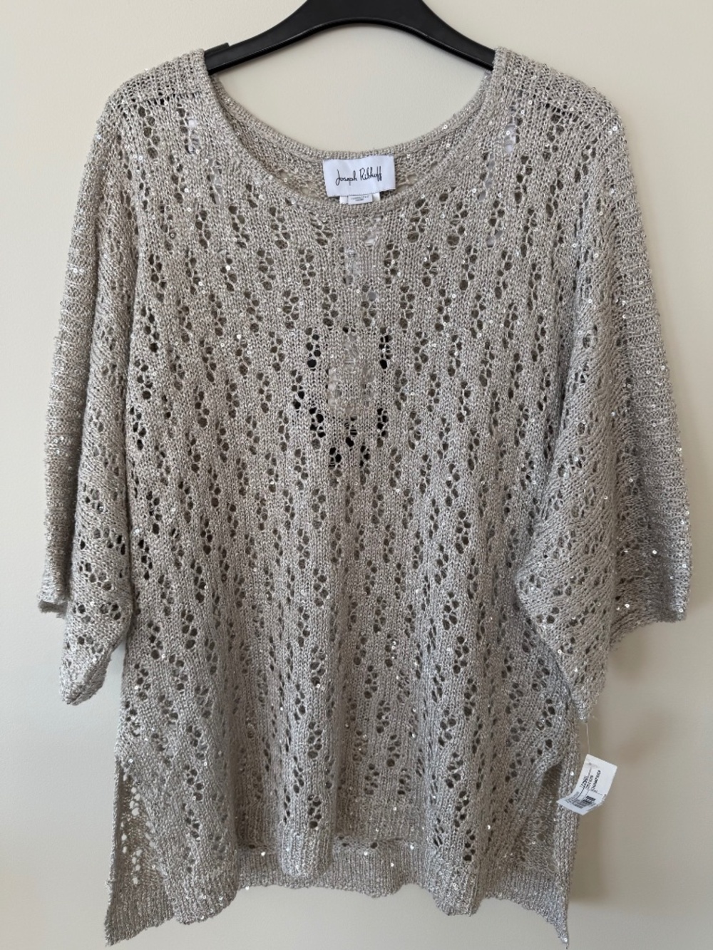 NWT Joseph Ribkoff 251928 Champagne Sequin Open Knit Sweater L - Picture 3 of 10